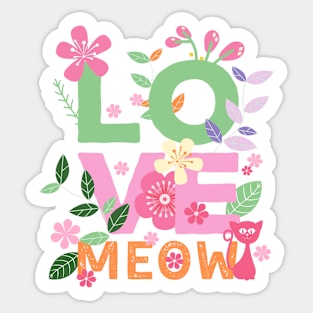 LOVE MEOW Letters with Flowers 2 Sticker